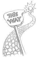 hand-drawn image of road with sign saying "this way"