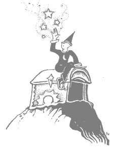 hand drawn image of wizard on a chest
